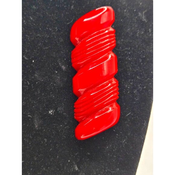 Estate Jewelry - Red Cherry Carved 1930s BAKELITE brooch 2.5 inch long and 1 inch wide